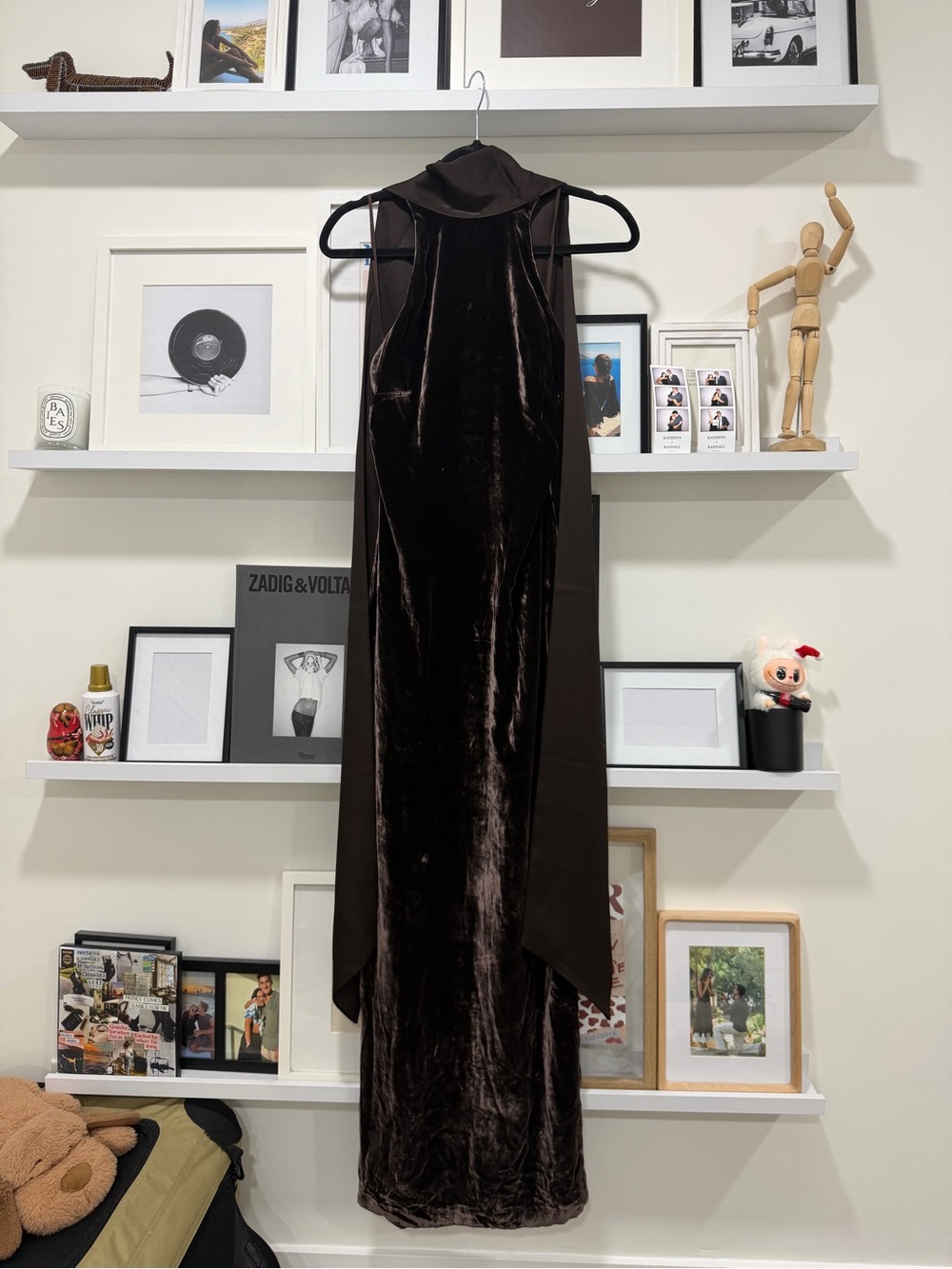 SRG Halter Velvet Maxi Dress in Dark Brown